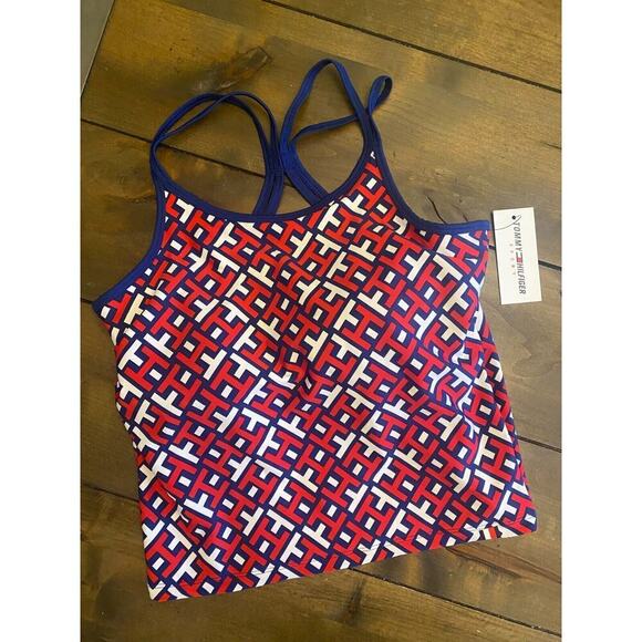 Women's Tommy Hilfiger‎ Sport Red Navy Letter tankini swim top size medium - Picture 1 of 4